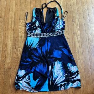 White House Black Market Blue and Black Floral Midi Dress